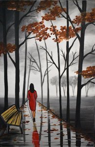Herbstweg Rotes Kleid