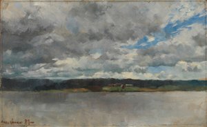 Regenwolken über einer Seelandschaft