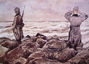 Zwei Deutsche an der Küste Frankreichs blicken am Vorabend der Normandie-Kampagne nach England von Alban (after) Wolf
