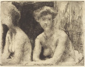 Nackte Frau vor einem Spiegel von Albert Besnard