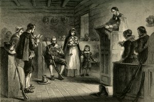 Öffentlicher Gottesdienst in Plymouth durch die Pilger, 1877