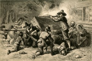 Virginier verteidigen sich gegen Indianer, 1877 von Albert Bobbett