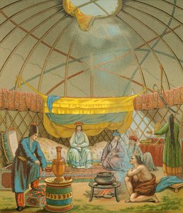 Ein Kalmücke, ein Kalmückenzelt von Albert Charles August Racinet
