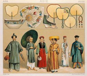 Kleidung chinesischer Frauen und der Region Tartary, Illustration aus Die vollständige Kostümgeschichte von Auguste Racinet von Albert Charles August Racinet