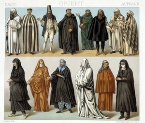 Kostüme von Mönchen und Religiösen im Nahen Osten im 19. Jahrhundert. Illustration in „Le costume historique“ von Racinet von Albert Charles August Racinet