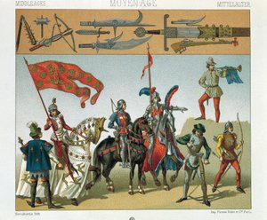 Illustration aus Auguste Racinets Historische Kostüme, Band IV, Französische Reiter von Albert Charles August Racinet