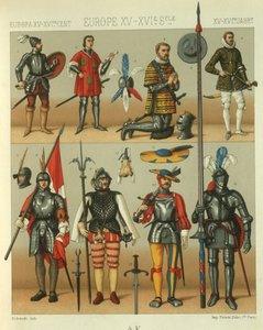 Illustration europäischer Krieger-Rüstungen von Albert Charles August Racinet