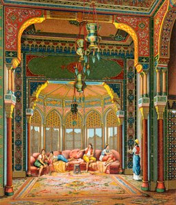 Innenraum eines türkischen Gebäudes, Illustration aus Die vollständige Kostümgeschichte von Auguste Racinet