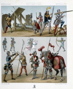 Krieger im 15. Jahrhundert - in „The historical costume“ von Racinet von Albert Charles August Racinet