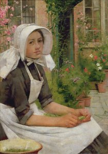 Mädchen beim Erbsenschälen