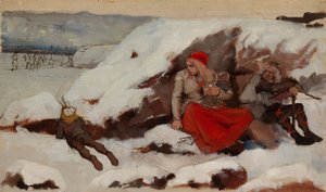 Verbranntes Dorf, Studie von Albert Edelfelt