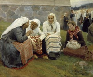 Frauen vor der Kirche in Ruokolahti