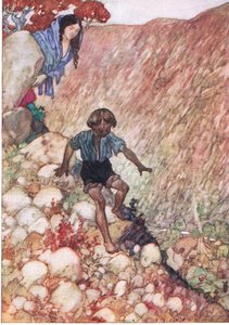 Er ging hinunter wie der tapfere kleine Mann, der er war, aus Die Wasserbabys, veröffentlicht von Humphrey Milford Oxford University Press, ca. 1930
