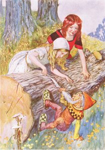 Sehr vorsichtig schnitt sie den weichen weißen Bart (aus der Geschichte Schneeweißchen und Rosenrot), Illustration aus A Staircase of Stories, veröffentlicht von Thomas Nelson & Sons Ltd 1940er Jahre von Albert Edward Jackson