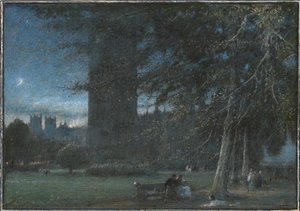 Figuren unterhalb des Palace of Westminster in der Dämmerung von Albert Goodwin