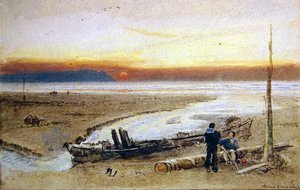 Uferszene bei Sonnenuntergang