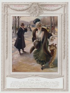 Belle Époque Paris, modische Dame im Bois de Boulogne (Farblithografie) von Albert Guillaume