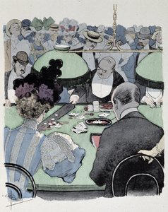 Paar am Spieltisch - Zeichnung von Guillaume, Ende 19. Jahrhundert