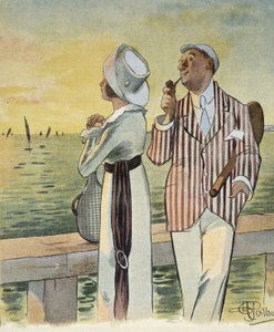 Flirt in der Dämmerung - Zeichnung von Albert Guillaume (1873-1942), in „Le Rire“, August 1912 von Albert Guillaume