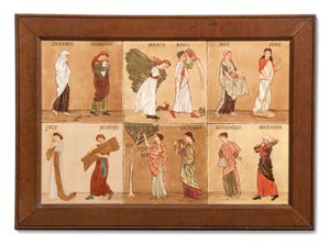 Sechs Minton Hollis & Co Fliesen, die die Monate darstellen, ca. 1880-99 von Albert Joseph (attr.to) Moore