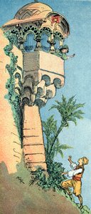 Aladin findet seinen Palast und seine Frau Illustration von Albert Robida für das Märchen „Aladin und die Wunderlampe“ in „Tausendundeine Nacht“ von Albert Robida