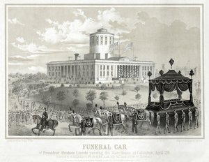 Leichenwagen von Präsident Abraham Lincoln passiert das State House in Columbus, 29. April, veröffentlicht 1865 von Albert Ruger