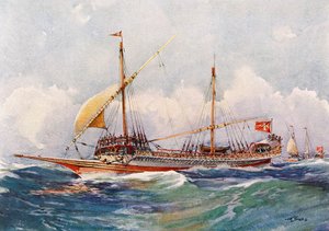 Galeere von Malta mit Wind in den Segeln (17. Jahrhundert), Aquarell von Albert Sebille (1874-1953) von Albert Sébille