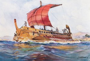 Leuchtschiff aus der klassischen griechischen Ära, Aquarell von Albert Sebille (1874-1953) von Albert Sébille