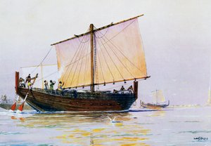 Phönizisches Handelsschiff kommt in Pharos an von Albert Sébille