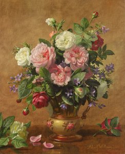 Rosen in einer rosafarbenen Emailvase, 1995