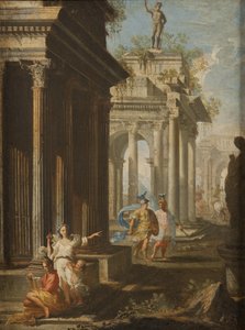 Mädchen liest am korinthischen Tempel