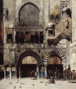 Tscherkessische Kavallerie wartet auf ihren Kommandanten vor einem byzantinischen Denkmal, Erinnerung an den Orient