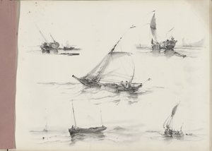 Studienblatt mit Segelschiffen auf dem Wasser