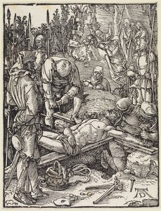 Christus wird an das Kreuz genagelt von Albrecht Dürer