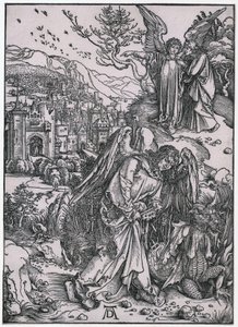 Engel mit dem Schlüssel zum Abgrund, XIV. Figur, Blatt 16 der Folge "Die Apokalypse" von Albrecht Dürer