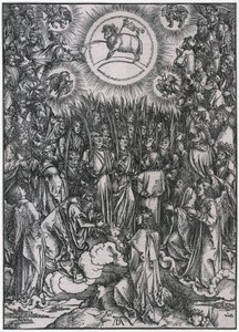 Lobgesang der Auserwählten im Himmel / Anbetung des Lammes, XII. Figur, Blatt 14 der Folge "Die Apokalypse" von Albrecht Dürer