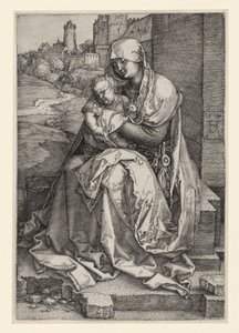 Maria mit Kind vor einer Mauer sitzend von Albrecht Dürer