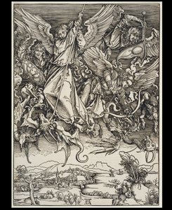 Michaels Kampf mit dem Drachen, aus der Folge der Apokalypse, Urausgabe Deutsch 1498