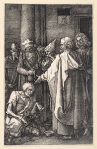 Petrus und Johannes heilen einen lahmen Bettler im Tempel (Kupferstich-Passion) von Albrecht Dürer