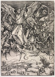 Offenbarung des Johannes: Michael kämpft gegen den Drachen von Albrecht Dürer