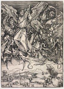 Offenbarung des Johannes: St. Michael kämpft gegen den Drachen, 1511 von Albrecht Dürer