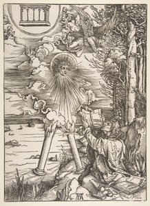 Der heilige Johannes verschlingt das Buch, aus „Die Apokalypse“ von Albrecht Dürer