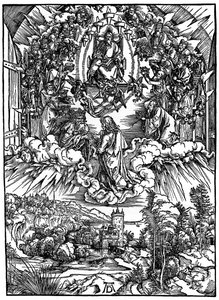 Szene aus der Apokalypse, St. Johannes vor Gott dem Vater und den vierundzwanzig Ältesten, 1498, 1936
