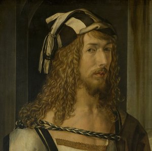 Selbstbildnis (Madrid), Detail des Kopfes von Albrecht Dürer