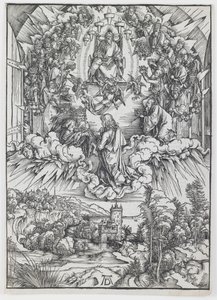 St. Johannes vor Gott und den Ältesten, aus der Serie „Die Apokalypse“ von Albrecht Dürer