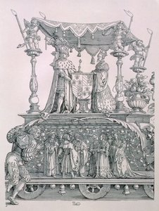Die burgundische Hochzeit oder der Triumphzug von Kaiser Maximilian I. von Deutschland (1459-1519), der den Hochzeitswagen von Maximilian und Maria von Burgund (1458-82) zeigt, veröffentlicht 1526 (Detail) von Albrecht Dürer