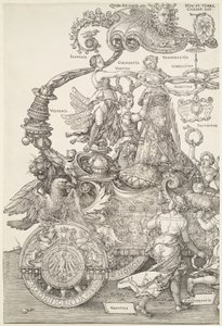 Der große Triumphwagen: Linker Teil des Wagens mit dem Kaiser, von der Siegesgöttin gekrönt von Albrecht Dürer