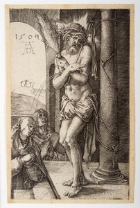 Der Schmerzensmann an der Säule mit der Jungfrau und dem heiligen Johannes, aus der Gravierten Passion von Albrecht Dürer
