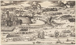 Die Belagerung einer Festung (nur die linke Seite, von 2 Blöcken) von Albrecht Dürer