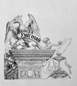 Der Triumphbogen von Kaiser Maximilian I. von Deutschland: Detail eines geflügelten Greifs, der eine Schriftrolle hält, 1517-18 von Albrecht Dürer